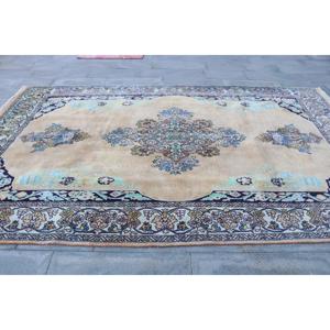 Alfombra Turca de 7x12.9 pies, Alfombra Azul con Estampado Animal, de Lana - Product Image 4