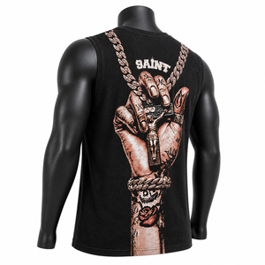 Camiseta sin mangas negra personalizada al por mayor para hombre, estilo urbano, con estampado de cadena - Product Image 6