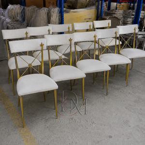 X Brace Back Gold Stainless Steel Wedding Reception <b>Chair</b> with White Cushion for Banquet Halls Wholesale Seating - Product Image 2
