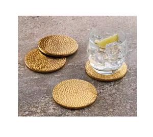 Ensemble de 6 sous-verres de boisson en métal de forme ronde de cadeau fini doré brillant pour la cuisine de fête de mariage utilisée - Product Image 4
