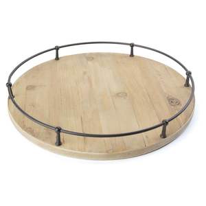 Plateau de service rond en bois sculpté à la main Plateaux de vaisselle attrayants Plateau de service décoratif en bois brun clair pour la maison - Product Image 1
