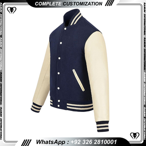 Venta al por mayor verde bordado parche chaqueta universitaria para hombres hombre Letterman Varsity chaquetas con piel de vaca manga de cuero para el invierno - Product Image 3