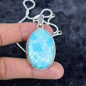 Trendy Natural Larimar Gemstone <b>Sterling</b> <b>Silver</b> Plated Link Chain <b>Necklace</b> for Women Dainty Bohemian Wedding Gift - Product Image 3