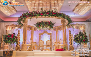 Elegante decoración Mandap tallada en oro para ceremonias de boda tamilianas increíbles pilares dorados decoraciones de boda eventos bodas EE. UU. - Product Image 3