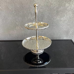 Exhibidor de Postres de Mesa de 2 Niveles, Soporte para Pastel Plateado, Soporte para Pastel con Espejo, Soporte de Servicio de Lujo, Soporte para Té de la Tarde - Product Image 1