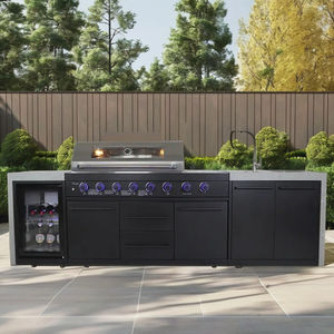 Gril à gaz BBQ en acier inoxydable à 8 brûleurs enduit de poudre pour les fêtes de cuisine barbecue en plein air avec cuisinière latérale - Product Image 1