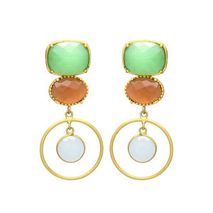New Arrival Gold Tone Designer Dangle <b>Earrings</b> with Unique Design <b>Green</b> Onyx Gemstone Brass <b>Earrings</b> - Product Image 1