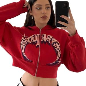 <b>Y2k</b> Aesthetics Red Zip up <b>Hoodies</b> Uniform Women Knitted Autumn Retro Long Sleeve Print Sweatshirt Goth Hip Hop Jacket Streetwear - Product Image 2
