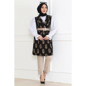 เสื้อคลุมฮิญาบลายสำหรับผู้หญิง สีดำ รุ่น 6111 - Product Image 1