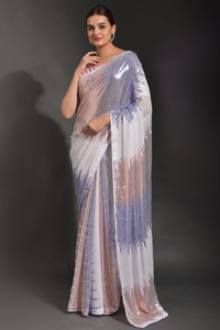 Sari indien traditionnel de soirée avec travail de paillettes de designer et pièce de blouse moderne pour femmes par Fabzone - Product Image 5