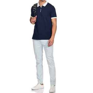 T-shirt polo bleu uni pour hommes, manches courtes, coton doux, tenue décontractée, col classique, style tendance, confortable, mode de tous les jours - Product Image 4