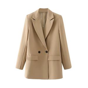 Manteau blazer à double boutonnage pour femme chic avec logo personnalisé veste de costume de bureau formelle à manches longues coupe ajustée pour vêtements d'affaires - Product Image 6