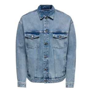 Chaqueta vaquera duradera azul claro para hombre, chaqueta vaquera para hombre con bolsillos en el pecho, chaqueta vaquera de gran tamaño para invierno - Product Image 3