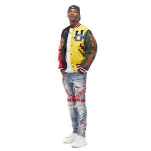 Veste universitaire avec logo personnalisé laine de luxe chenille patchs broderie dépouillé baseball letterman veste hommes manches en cuir veste - Product Image 2