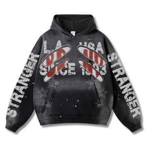 100% Cotton Men's Heavyweight Oversized Winter Hooded Long Sleeve Embroidered Zipper Solid <b>Thick</b> <b>Fleece</b> Custom Logo Plain Beaded - Product Image 6