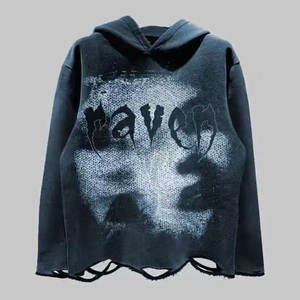 Gran oferta de ropa de calle, sudaderas con serigrafía personalizada, jerséis sólidos, sudaderas con capucha recortadas con dobladillo lavado ácido de gran tamaño para hombre - Product Image 3
