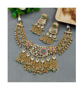 Elegante Juego de Gargantilla Rajwadi de Kundan Polki Chapado en Oro de Primera Calidad con Juego de Aretes, Ropa Tradicional de Boda para Mujer - Product Image 2