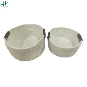 Lot de 2 paniers de rangement tissés modernes avec poignée en corde de coton pour accrocher des accessoires décoratifs - Product Image 2