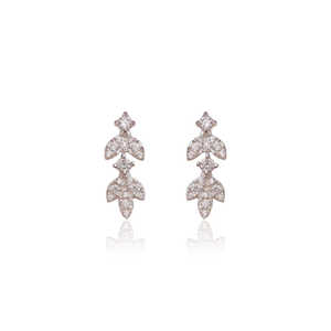 Pendientes de Plata 925 con Diseño de Hoja y Circonita Cúbica, Baño de Oro, Diseño Geométrico de Diamantes para Boda o Fiesta - Product Image 3