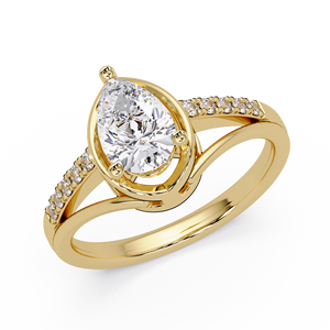 Hermosos Anillos de Compromiso con Diamante Cultivado en Laboratorio, Corte Pera, Oro Puro de 14K, Diseño Clásico con Acento Redondo, Anillos de Boda - Product Image 2