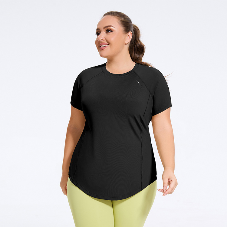 Women's Plus Size Yoga T-Shirt Short Sleeve High Waist Curved Hem Athletic Top for Gym Sets