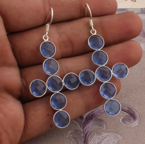 Increíble cristal Aqua Gemstone 925 plata esterlina plata antigua boda hermoso pendiente regalo - Product Image 1