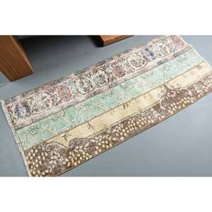 Alfombra turca Vintage Beige, 2,4x5,5 pies, área grande, rectángulo, pasillo, piel de lana, látex para el hogar, sala de estar, Patchwork, algas marinas - Product Image 2