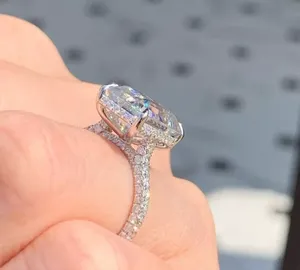 925 <b>Silver</b> 3 Ct <b>Emerald</b> Good Cut Moissanite Diamond Engagement <b>Ring</b> - Product Image 2