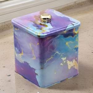 1.8L Poignée Bouton Rose et Or Texture Marbre 120x120x137mm Boîte de Rangement Décorative Carrée en Métal - Product Image 4