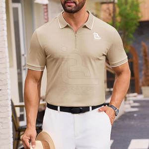 เสื้อเจอร์ซี่ระบายอากาศสีพื้นสำหรับผู้ชายเสื้อแขนสั้นผ้าฝ้าย100% ซิปทันสมัยสำหรับฤดูร้อน - Product Image 3