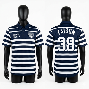 เสื้อกรรมการเบสบอลชาย พรีเมียม 160 GSM โพลีเอสเตอร์ ผ้าตาข่ายระบายอากาศ สีกรมท่า-ดำ ลายทาง  แบบซับลิเมชั่น  โลโก้สั่งทำได้ - Product Image 4