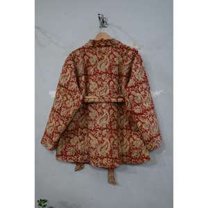 Chaqueta de kimono acolchada con estampado de bloques de algodón, abrigo de invierno hecho a mano, estilo étnico bohemio, prendas de vestir exteriores cálidas y ligeras - Product Image 3