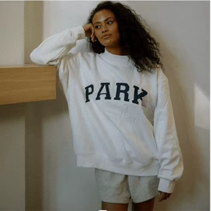 Sweat-shirt oversize en coton blanc French Terry à col rond avec imprimé lettres, décontracté, pour l'automne, unisexe, coupe classique - Product Image 1