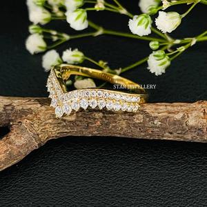 แหวนแต่งงานทองคำแท้ 14K ประดับเพชรแท้ทรงบริลเลียนต์ ตัวเรือนแบบคริสเตียน หรูหรา พร้อมแหวนคู่สำหรับแหวนหมั้นแบบโซลิแตร์ - Product Image 3