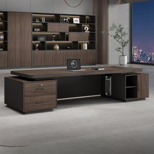 Luxury Rectangular Engineered Wood Executive <b>Office</b> <b>Desk</b> with <b>Computer</b> Storage Brown Finish - Product Image 2