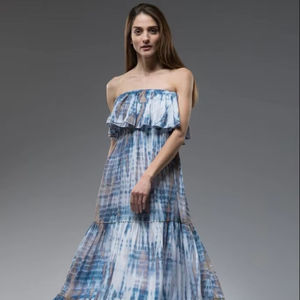 เดรสแม็กซี่เดรสลำลองพิมพ์ลายดอกไม้เป็นมิตรกับสิ่งแวดล้อมคอเสื้อเปิดไหล่ชุดเดรสผ้าฝ้าย100% เอวธรรมชาติฤดูร้อน - Product Image 1