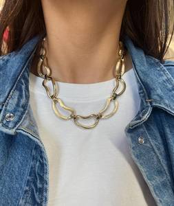 Collar de cadena de eslabones de remolino chapado en oro amarillo de 14K, joyería de moda de estilo Vintage Unisex con trabajo de acabado dorado mate y brillante - Product Image 2