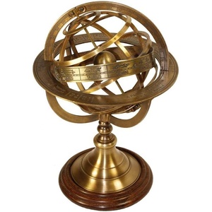 ทองเหลืองโบราณวินเทจราศีArmillaryทรงกลมลูกโลกไม้สะสมชั้นวางของตกแต่ง - Product Image 1