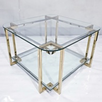 Mesa de Centro Moderna y Duradera de Acero Inoxidable, Juego de Mesa Consola y Taburete, Acabado en Oro Rosa, Tapa de Vidrio, Muebles para Sala de Estar