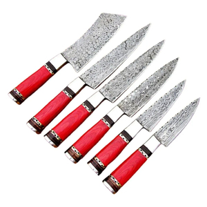 Ensemble de couteaux de chef en acier Damas à motifs faits à la main pour les chefs professionnels - Conception ambidextre robuste, manche en bois personnalisable - Product Image 4