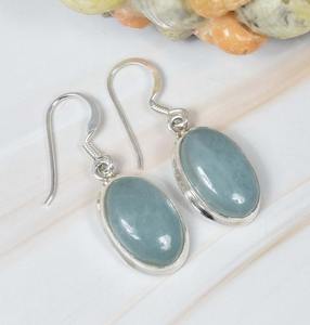 Boucles d'oreilles fines de forme ovale aigue-marine 925 boucles d'oreilles en argent Sterling massif pour femmes filles boucles d'oreilles pendantes bijoux en argent - Product Image 3