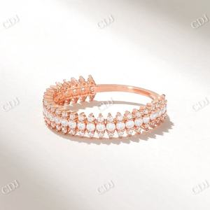 Diamante natural certificado GIA 14K oro amarillo 3 líneas diseño clásico anillo de boda y anillo de compromiso para mujer a precio de fábrica - Product Image 5