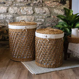 ตะกร้าผ้าสานจากหญ้าทะเลแบบใหม่ ชุดตะกร้าผ้าสานมือพร้อมฝาปิด ตะกร้าเก็บของจากหญ้าทะเลธรรมชาติ สำหรับจัดระเบียบบ้าน - Product Image 6