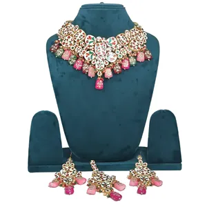 Women's and Girls' Multicolor Kundan <b>Studded</b> Necklace Set for Weddings - Product Image 4