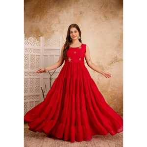 ชุดเดรส Anarkali ผ้าโปร่งแท้ผ้าโปร่งนุ่มน้ำหนักเบาพิมพ์ลายดอกไม้ผ้าคอตตอน Anarkali ด้านใน - Product Image 1