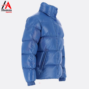 Doudoune en toile bleu brillant pour homme Vêtements d'hiver Col mandarin Fermeture à bouton unique Poches à fermeture éclair Respirant - Product Image 6