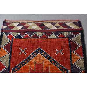Turkish <b>Runner</b> Rug 3.3x9.3 ft, <b>Red</b> Blue Animal Print Rug Wool - Product Image 4