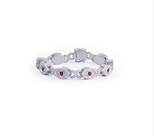 Pulsera de Diamantes: Pulsera de Plata de Ley con Diamantes de Moissanita de Lujo, Pulsera de Protección con Rubí Rojo en Oro Blanco - Product Image 4