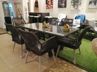 Ensemble de chaises de salle à manger modernes 6 places avec plateau en verre, cadre en aluminium, coussins en PU, hauteur réglable, fonction de refroidissement, pour la maison et le bureau