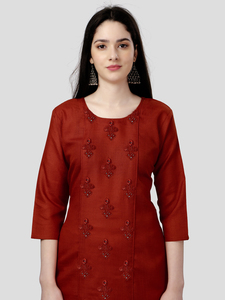 Kurti mágico de algodón informal completamente cosido con trabajo de bordado intrincado para la moda india y pakistaní hecha de rayón - Product Image 4